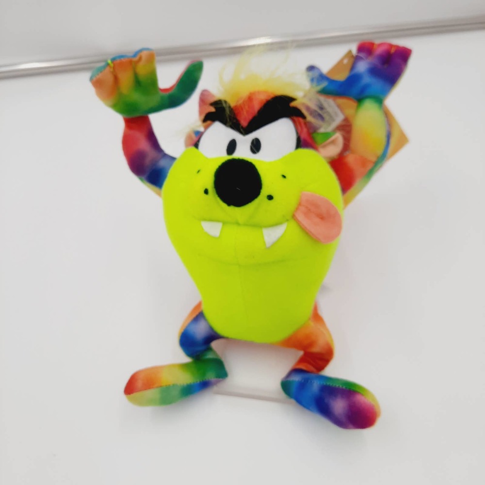 NWT 2016 Colorful Looney Tunes Tazmanian Devil Plush Tie Dye Rainbow Toy 8.5"